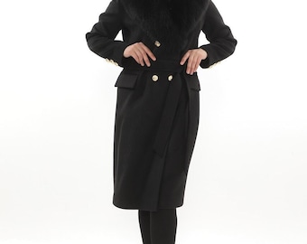 siyah kadın kaşmir özel ceket,tilkili kaşmir ceket