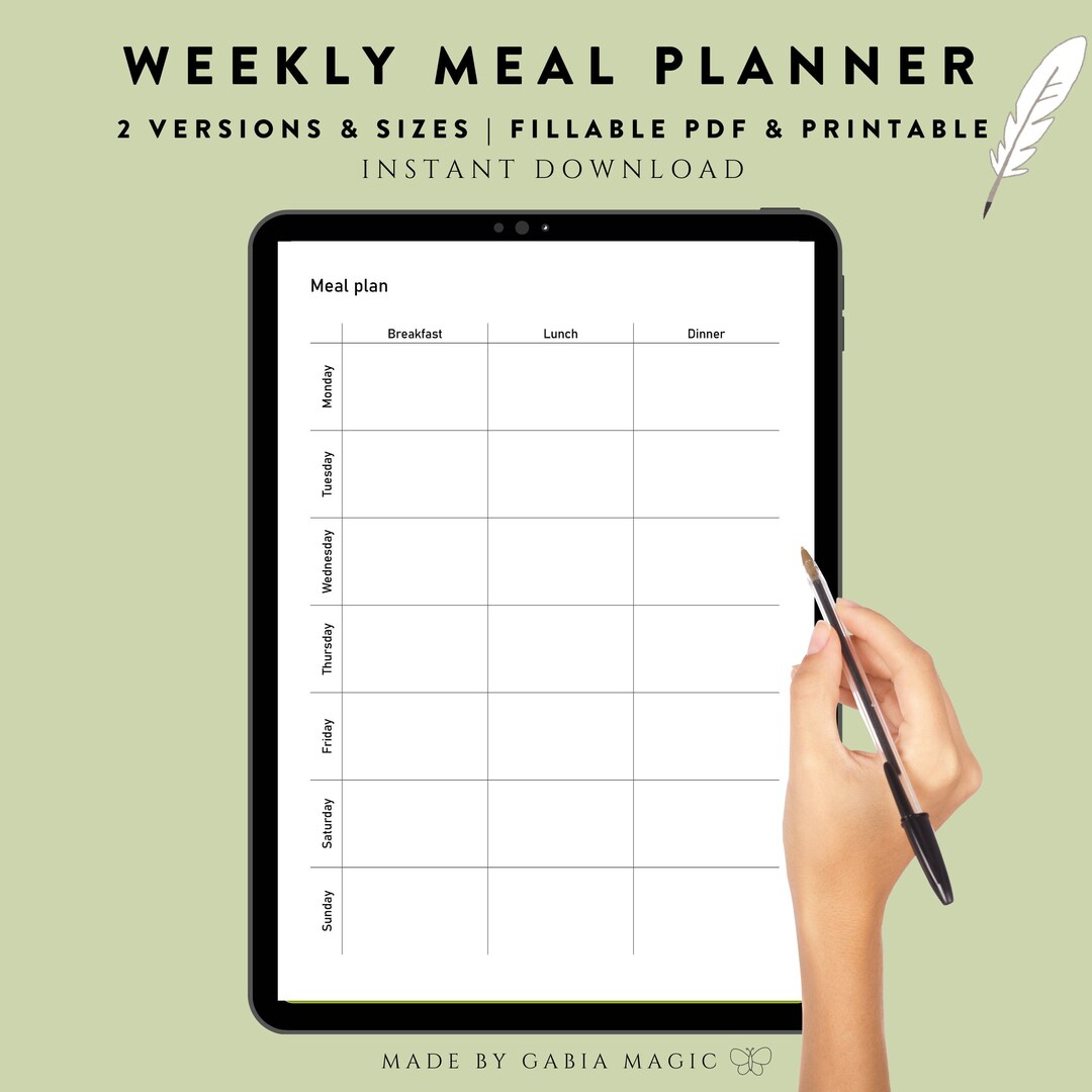 Weekly Meal Planner Printable Template Instant Download PDF Sizes A4 ...