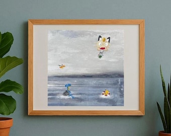 Team Rocket 11in x 14in Parody Painting Upcycled Altered Thrift Store Art Print Gift For Gamer Giclée Wall Decor