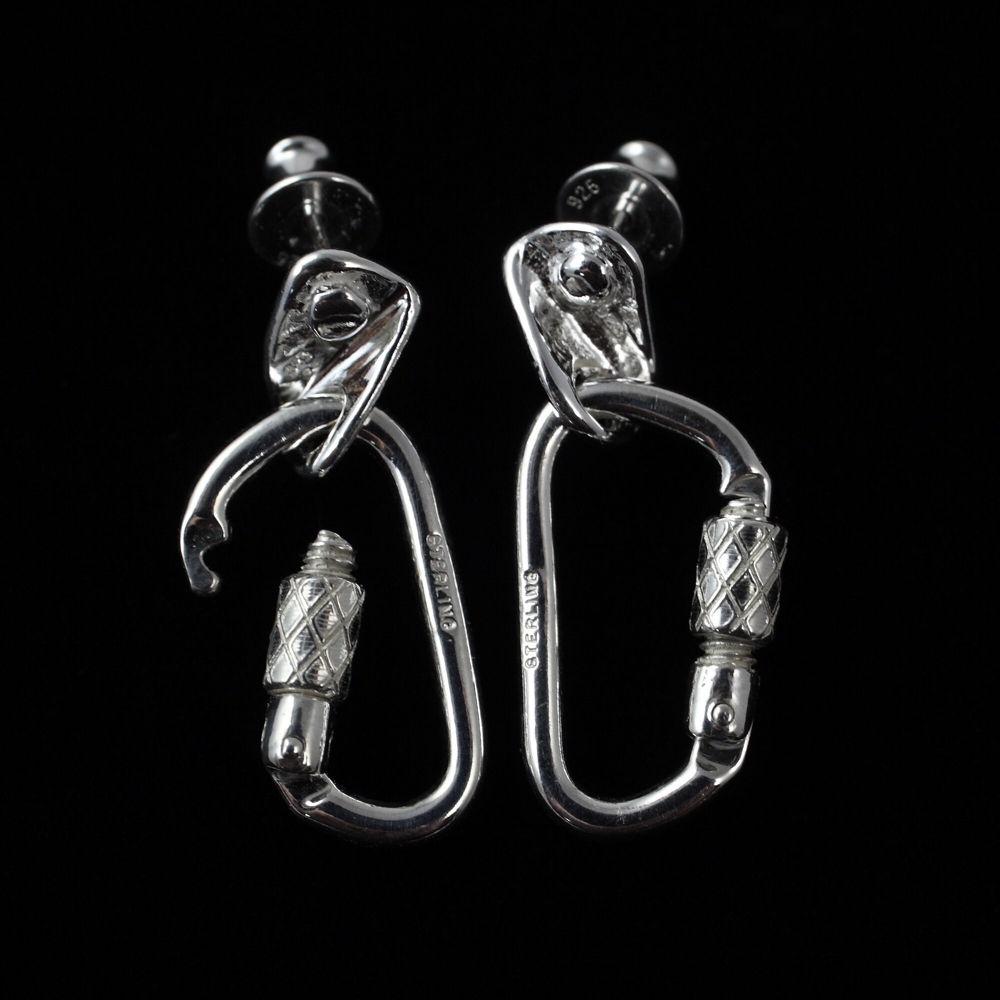 Sterling Silver Bolt Hanger Carabiner Earrings Handmade EP