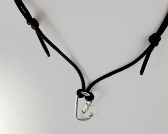 Adjustable Cord Necklace with Functional Carabiner in Sterling Silver