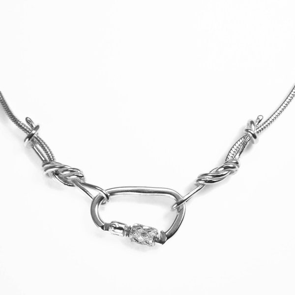 Climbing Rope Chain Necklace with Figure Eights and Functional Carabiner Clasp Sterling Silver NCK-229-S-0