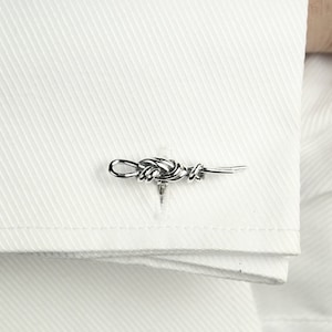 Figure Eight Knot Cufflink Pair - Sterling Silver CFL-339-S-OX - Rock Climbing Jewelry