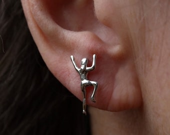 Sterling Silver Climbing Girl Post Earrings Pair Handmade EP-315-S-B