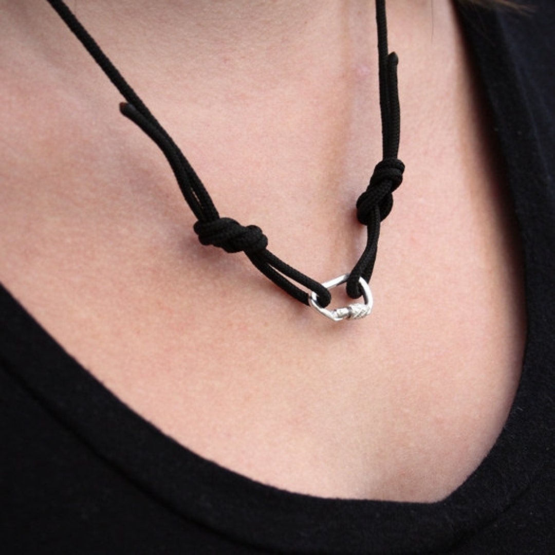 Knotted Cord Necklace With Sterling Silver Carabiner NCK329222S0 Etsy