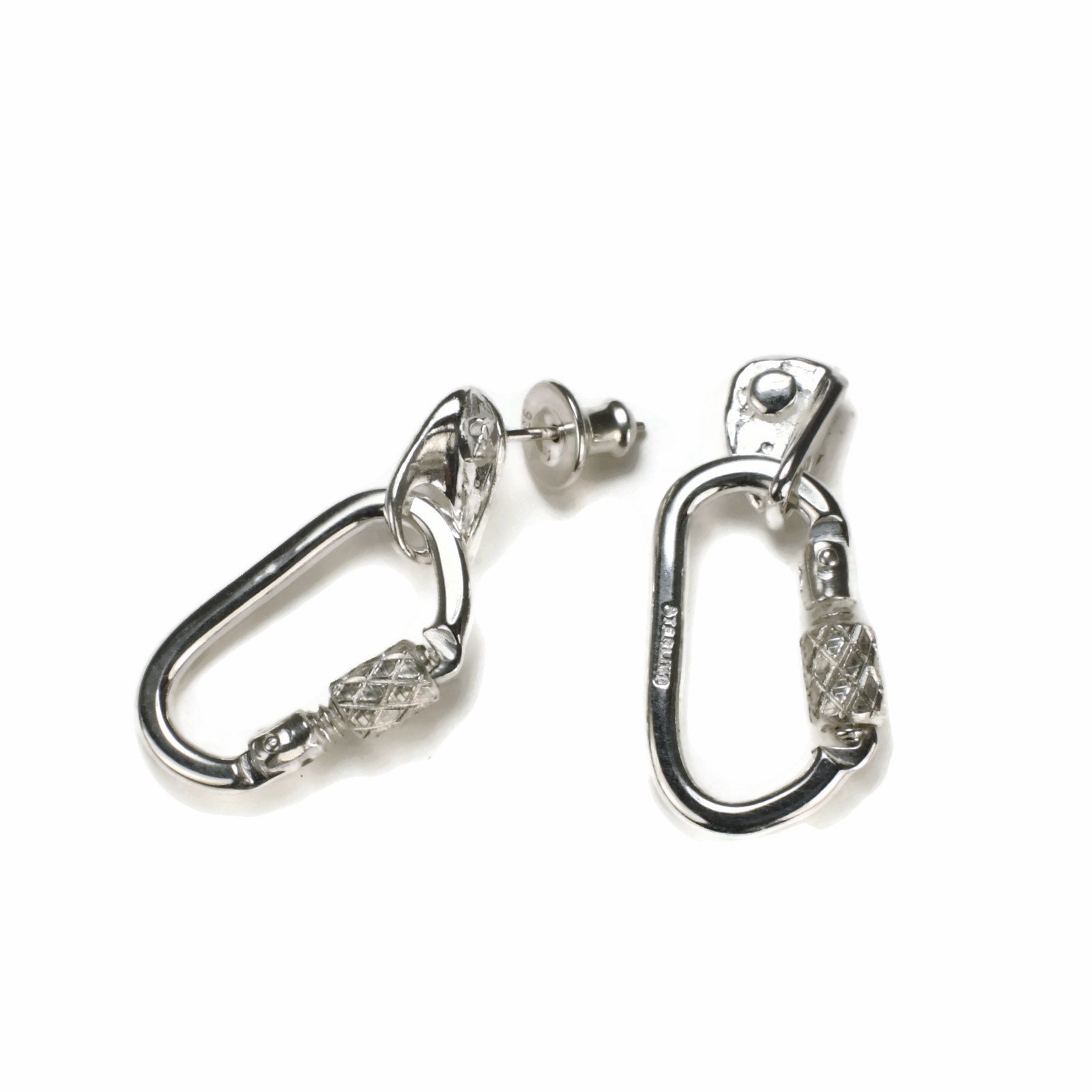 Sterling Silver Bolt Hanger Carabiner Earrings Handmade EP