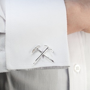 Sterling Silver Cross Ice Axe Cufflinks-Handmade CFL-280-S-B