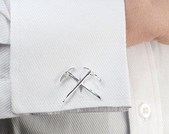 Sterling Silver Cross Ice Axe Cufflinks-Handmade CFL-280-S-B
