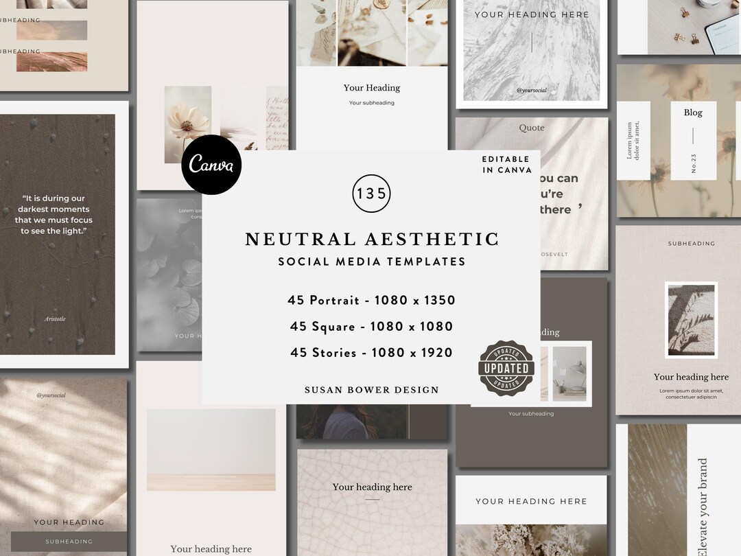 Neutral Social Media Canva Templates: 135 Instagram Posts & Stories ...