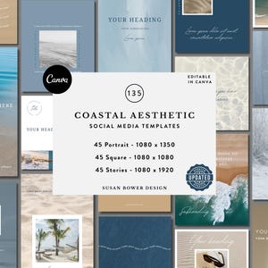 Coastal Social Media Canva Templates: 135 Instagram Posts & Stories (Digital Download)