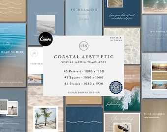Coastal Social Media Canva Templates: 135 Instagram Posts & Stories (Digital Download)