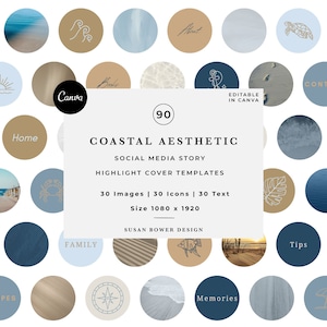 Coastal Aesthetic Highlight Covers | Canva Templates | Instagram Highlight Covers | IG Story Highlight Covers | Icons/text Instagram Covers