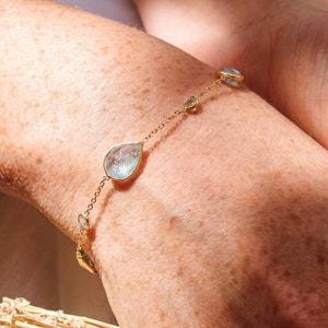 Aquamarin- und Blautopas-Armband – Damenarmband – Silberarmband – Geschenk für Sie – handgefertigtes Armband – Hochzeitsarmband