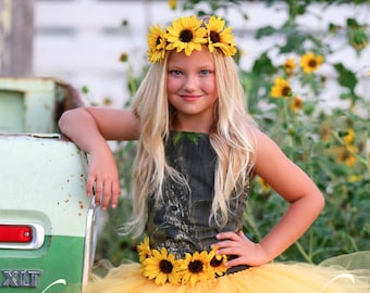 Sunflower headband to match our dresses