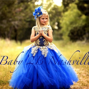 Royal Blue Dress with Champagne Gold Lace image 1