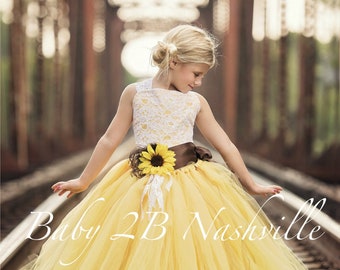 Yellow Sunflower Flower Girl Dress Yellow Tulle Dress Wedding Dress Birthday Dress