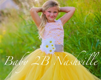 Yellow and White Daisy Flower Girl Tutu Dress