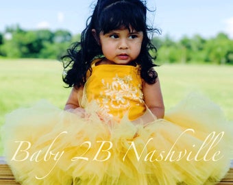 Princess Costume Dress Yellow Dress Baby Belle Style Dress Baby Costume Belle Dress Birthday Dress Toddler Costume Dress  Gold Girls Dress