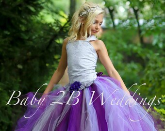 Plum Flower Girl Dress,  Plum Tutu Dress,  Silver Dress,  Baby Dress, Toddler Dress, Girls Dress, Purple Dress