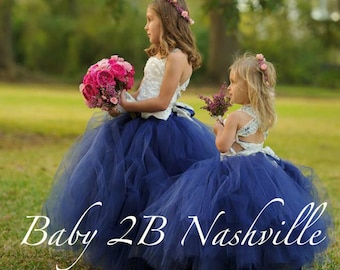 Navy Dress Flower Girl Tutu Dress Tulle Dress Wedding Dress Tutu Dress Party Dress Baby Dress Toddler Tutu Dress Girls Tulle Dress