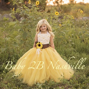 Yellow Sunflower Flower Girl Dress, Yellow Dress, Lace Dress, Tulle dress, Tutu Dress image 7