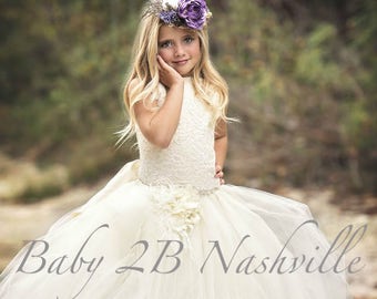 Ivory Flower Girl Dress, Tulle Dress, Lace Dress, Girls Tutu Dress, All Sizes