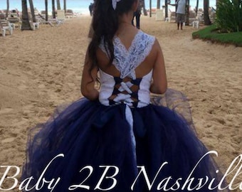 Navy Dress Lace Dress Flower Girl Dress Vintage Dress Tutu Dress Beach Wedding Dress Baby Dress Toddler Dress Tulle Dress Girls Dress