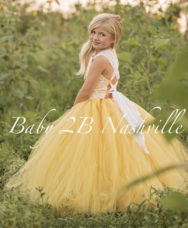 Yellow Flower Girl Dress Shabby Chic Lace Dress Tulle dress Wedding Dress Birthday Dress Toddler Dress Girls Dress image 1