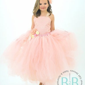 Pink Blush Flower Girl Dress, Wedding Dress, Lace Dress, Champagne Lace with Blush Underlay, Girls Tulle Dress, Toddler Tutu Dress image 3