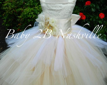 Ivory Lace Dress Flower Girl Dress Wedding Dress Ivory Satin Dress Tutu Dress Ombre Tulle Dress Toddler Dress Girls Dress