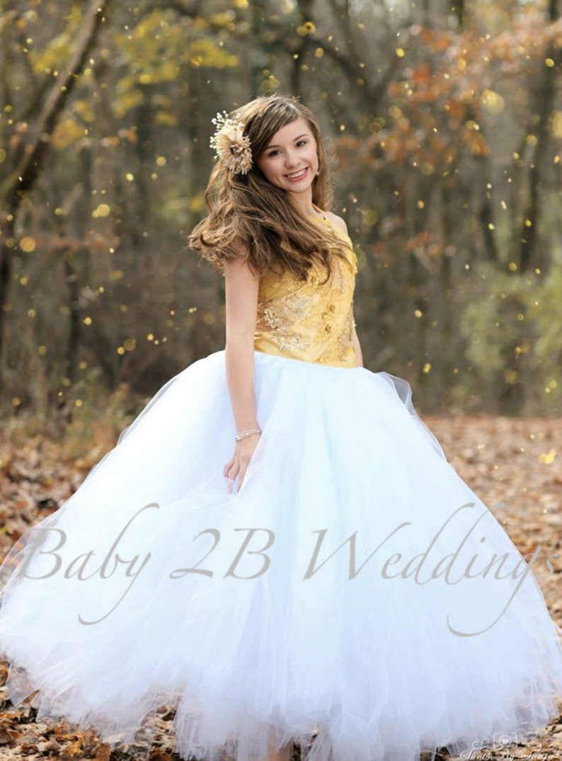 Gold and White Dress Flower Girl Dress Wedding Dress Gold Dress Birthday Dress Toddler White Dress Girl Dress image 2