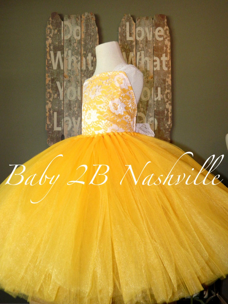 Yellow Flower Girl Dress Shabby Chic Lace Dress Tulle dress Wedding Dress Birthday Dress Toddler Dress Girls Dress image 3