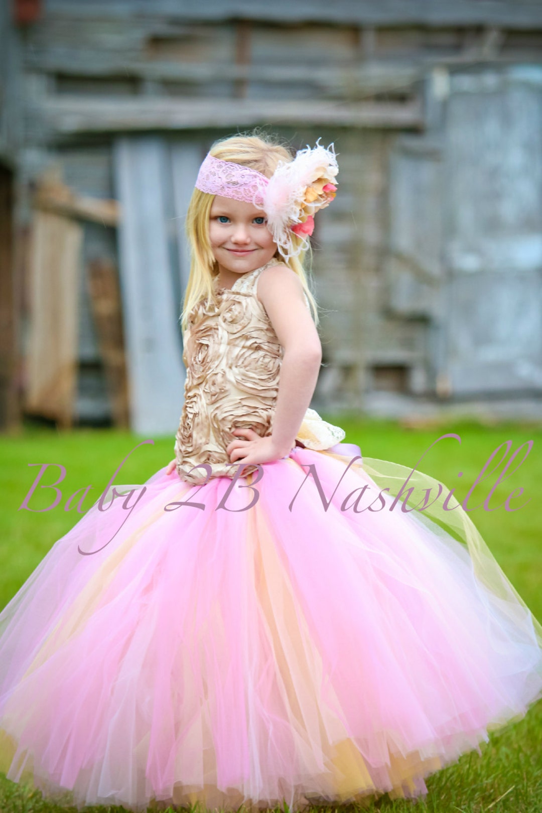 Vintage Wedding Flower Girl Dress / Pink and Gold Flower Girl - Etsy