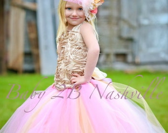 Gold Flower Girl Dress Pink Dress Gold Dress Tulle Dress Baby Dress Toddler Tutu Dress Girls Dress Party Dress Birthday Dress