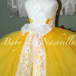 Yellow Flower Girl Dress Shabby Chic Lace Dress Tulle dress Wedding Dress Birthday Dress Toddler Dress Girls Dress image 4