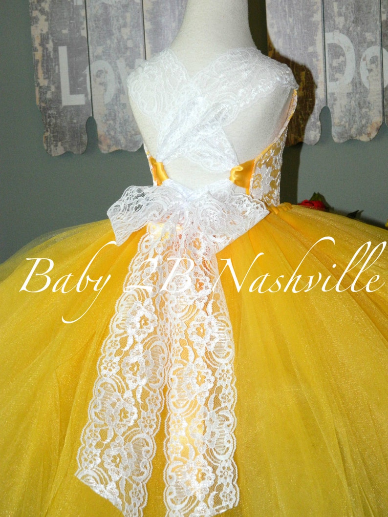 Yellow Flower Girl Dress Shabby Chic Lace Dress Tulle dress Wedding Dress Birthday Dress Toddler Dress Girls Dress image 4