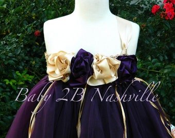 Plum and Gold Tulle Flower Girl Dress up to size 5T