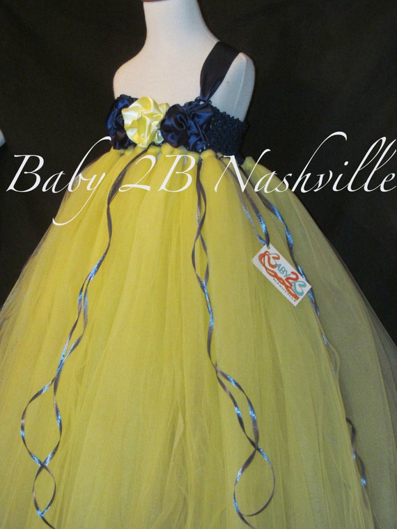 Items similar to Tulle Flower Girl Dress in Yellow and Navy 24T on Etsy