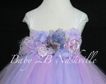 Flower Girl Tutu Dress Floral Lavender Dress and Lilac Dress Wedding Dress Baby Dress Toddler Dress Vintage Dress Tutu Dress Tulle Dress