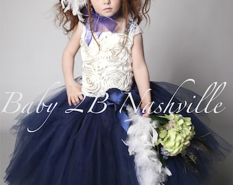 Navy Dress Flower Girl Dress Wedding Dress Ivory Dress Baby Dress Toddler Tutu Dress Girls Tulle Dress Party Dress Birthday Dress