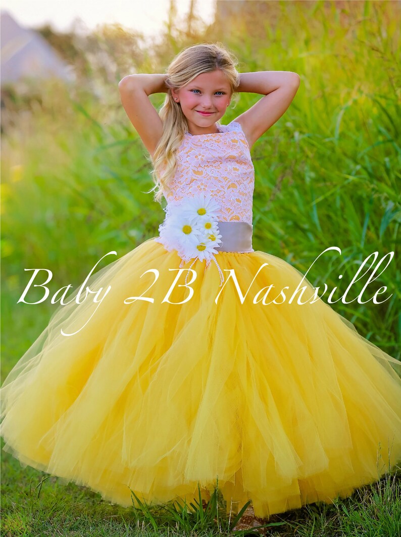 Daisy Dress Yellow Dress Flower Girl Dress Lace Dress Tulle Etsy