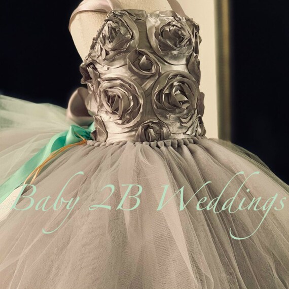 Silver Flower Girl Dress Mint Bustle Gray Dress Grey Dress Etsy Finland