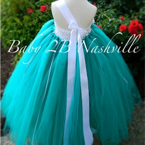 Teal Flower Girl Dress Wedding Flower Girl Dress in Teal and White Baby size 10 Girls image 2