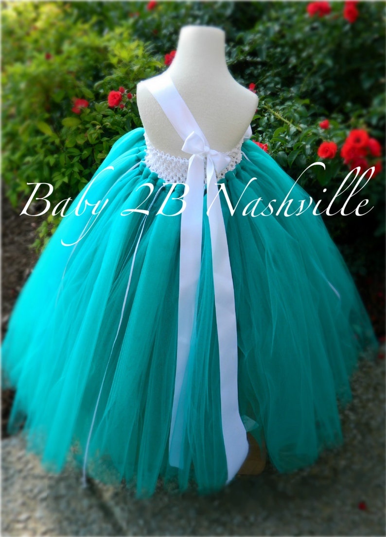 Teal Flower Girl Dress Wedding Flower Girl Dress in Teal and White Baby size 10 Girls image 2