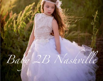 Ivory and cream lace flower girl dress, tulle dress , tutu dress