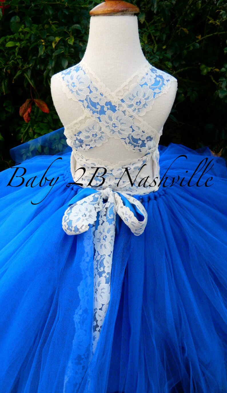 Flower Girl Dress in Ivory Satin Rosette and Royal Blue Etsy