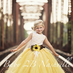 Girls Sunflower Tutu Dress with White lace for Weddings and photoshoots