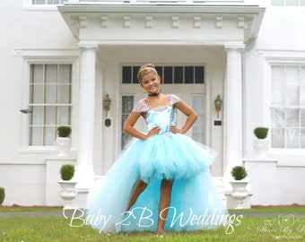 Hi Lo Cinderella Style Princess Dress, Flower Girl Dress, Blue Dress, Tulle Dress, Birthday Dress, Tutu Dress, Girls Dress