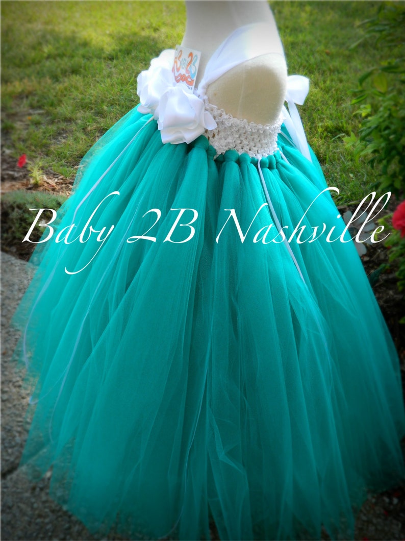 Teal Flower Girl Dress Wedding Flower Girl Dress in Teal and White Baby size 10 Girls image 3