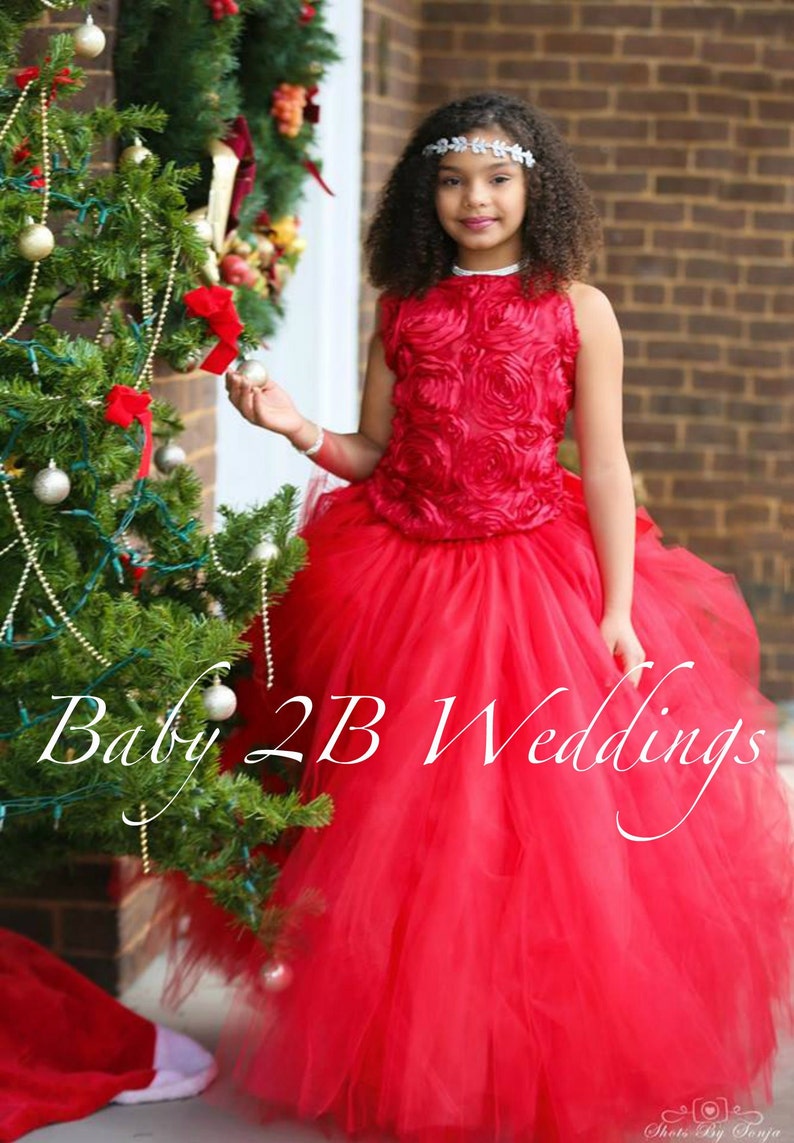 Red Dress Flower Girl Dress Tulle Dress Wedding Dress Tutu Dress Party Dress Baby Dress Toddler Tutu Dress Girls Tulle Dress image 3